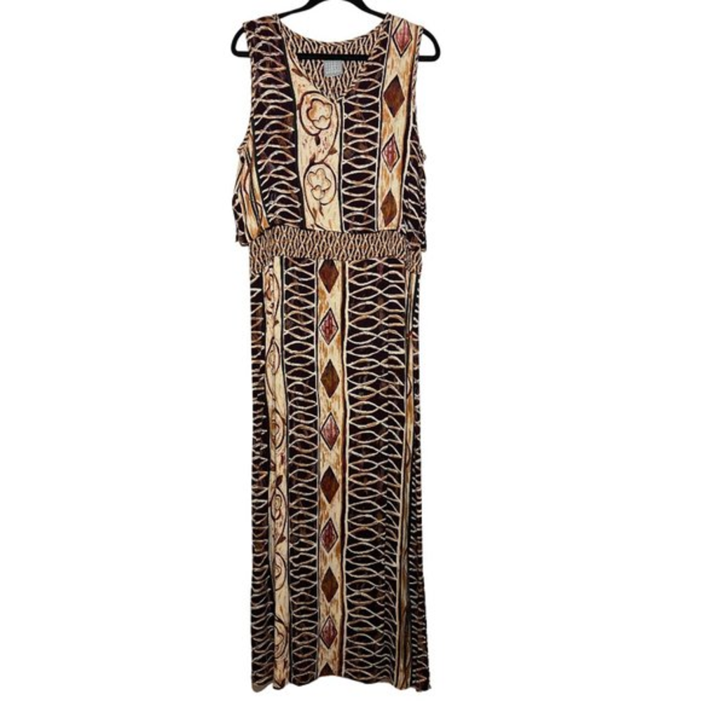Vintage Rabbit Rabbit Rabbit Brown/Tan Layered Lightweight Maxidress‎